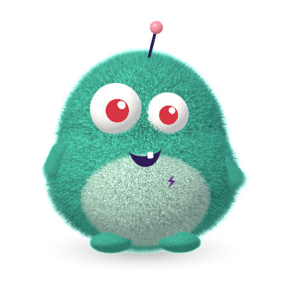 Mint Hugo with an antenna and red eyes